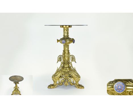 19th Century English - Fine Quality Gilt Metal Ornate and Elaborate Ecclesiastical Style Table Base, Decorated with Character