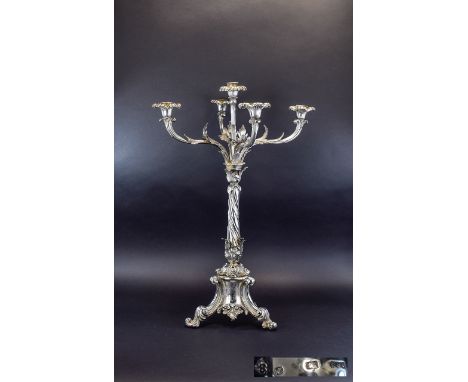 Elkington & Co Very Large and Impressive Silver Plated 5 Branch Candelabra Centre Piece. Marks for Elkington & Co. c.1880's -