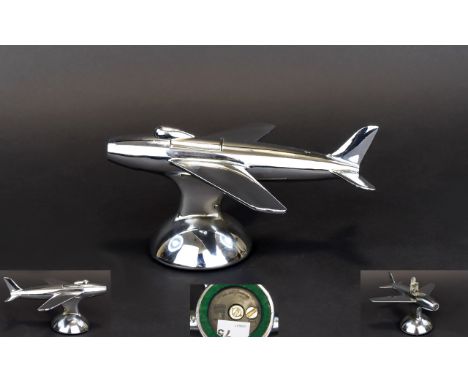 Dunhill - Vintage Polished Chrome Table Lighter In The Form of F86 Sabre Jet Fighter From 1954. Ignites Automatically When Th