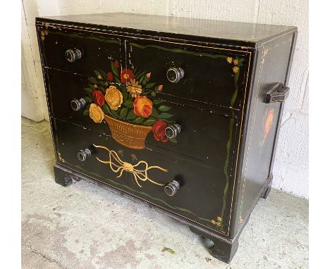 CANAL/BARGEWARE CHEST, mid 20th century English, traditionally hand painted, two short over two long drawers raised on bracke