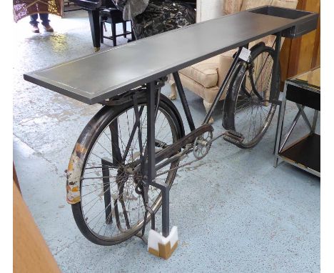 BICYCLE CONSOLE TABLE, produced from repurposed Indian bicycle, 188 x 38.5cm x 90.5cm.  