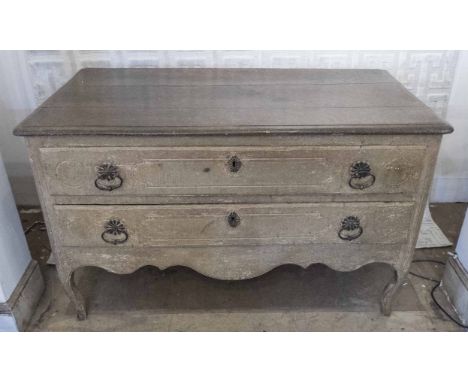 COMMODE, 18th century Continental in a painted finish with two drawers with carved detail shaped apron and cabriole supports,
