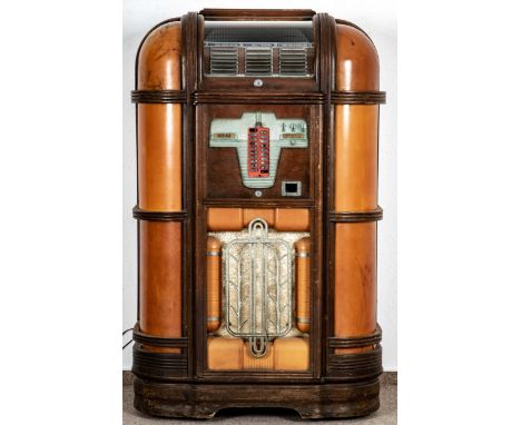 Originale US-amerikanische Juke-Box der späten 1930er/40er Jahre; Rock-ola, Modell ST 39 "STANDARD LUXORY LIGHT UP"; Holz-Geh