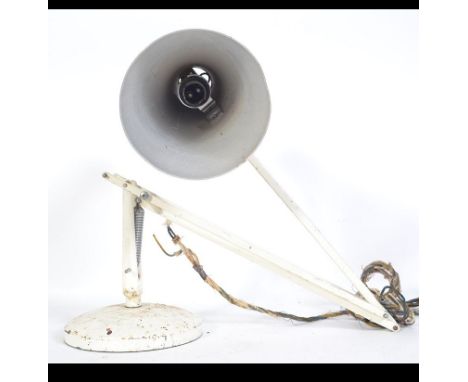 A 20th century White Herbert Terry anglepoise desk lamp with circular base and pendant shade