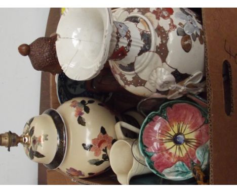 Assorted ceramics to include a table lamp temple jar 