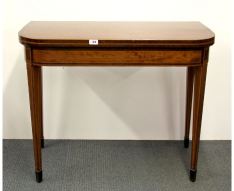A Regency inlaid mahogany folding card table, W. 92cm.