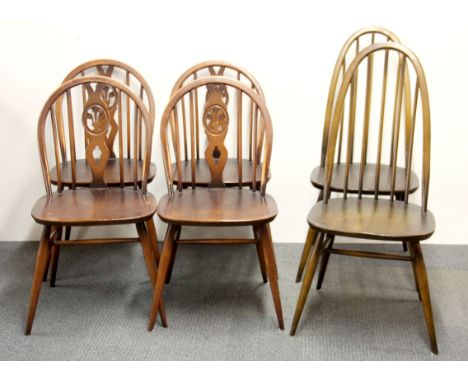 A set of four Ercol type dining hairs, together with two high back Ercol dining chairs.
