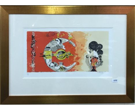 A gilt framed original lithograph 'Fossil with rocks and flames 1' by Graham Sutherland signed by the artist and numbered 40 