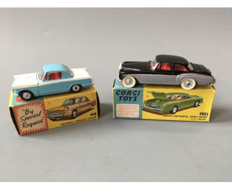 A Corgi 224 Bentley continental sports saloon by H.J. Mulliner and 231 Triumph herald coupe, in boxes. (NO CONDITION REPORT, 