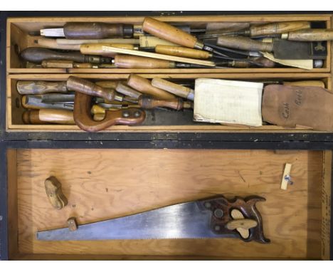 A wooden box of tools.