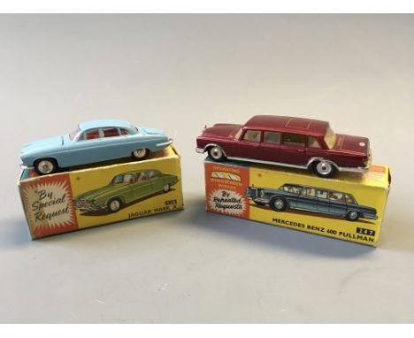 A Corgi 238 Jaguar Mark X and 247 Mercedes Benz 600 Pullman, in boxes. (NO CONDITION REPORT, VIEWING OF LOT ADVISED.)