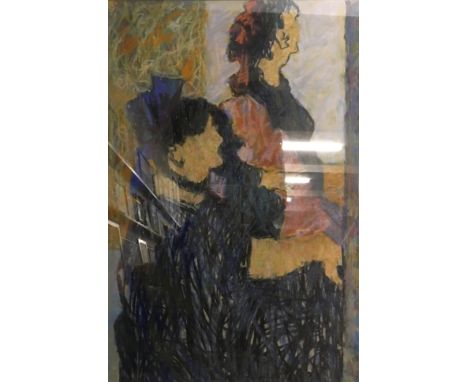 ARTHUR STILLWELL. Framed, mounted, glazed, unsigned, attributed verso, pastel drawing, portrait of two figures, 75.5cm x 49cm