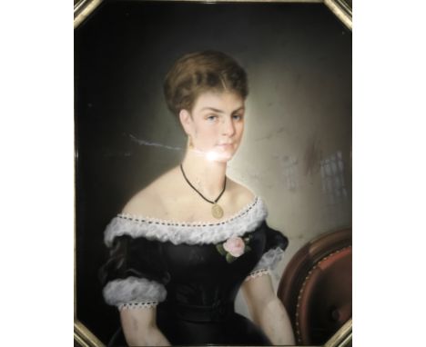C. E. FRANCO. Framed, glazed, signed and dated '1869', oil on canvas, portrait of a seated lady with locket necklace, in octa