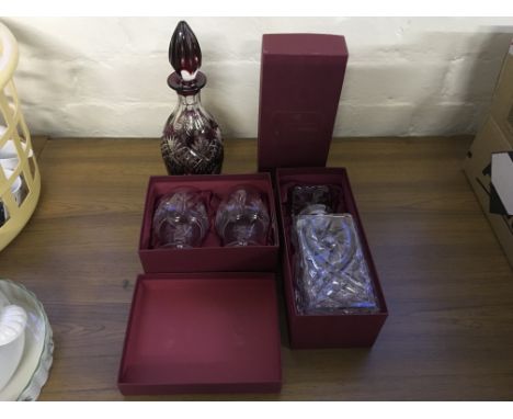 A box of glassware including Bohemian crystal, two decanters and stoppers, etc.