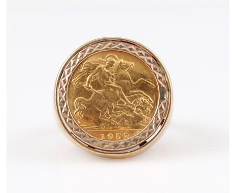 An Elizabeth II 1982 half sovereign, mounted in a 9ct yellow gold ring mount, hallmarked London 1989, ring size U.