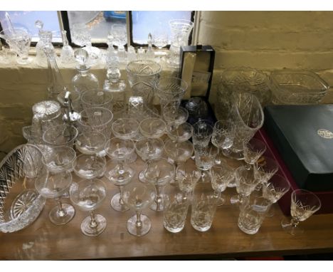 A boxed Brierley crystal goblet, Thomas Webb glasses, a boxed decanter, together with various cut glassware.
