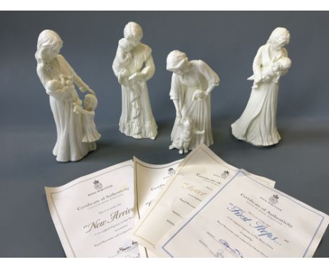 Four Royal Worcester figurines, First Steps, Sweet Dreams, Once upon a time and New Arrival, with certificates of authenticit