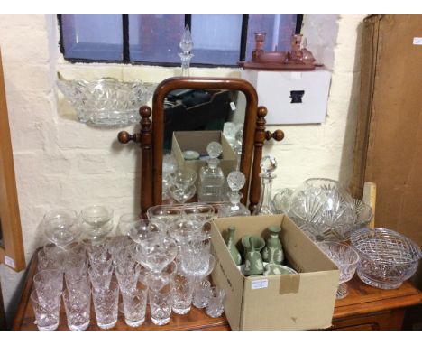 A selection of various glassware and Wedgwood green and white items.