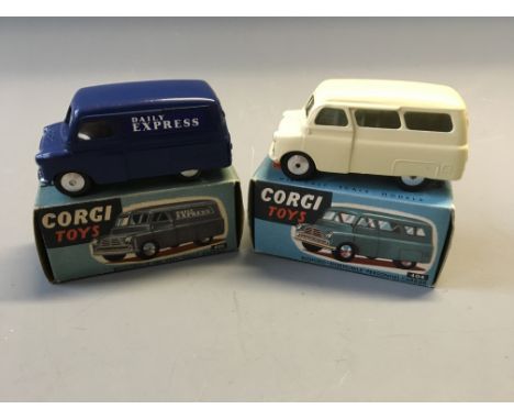 A Corgi 403 Bedford 12 cwt. van 'daily express' and 404 Bedford 'dormobile' personnel carrier, in boxes. (NO CONDITION REPORT