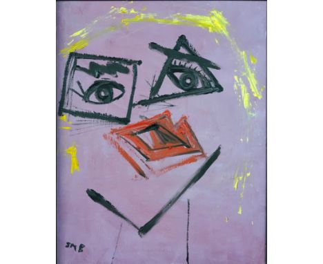 SHEILA BENSON. Framed, signed with initials, oil on canvas, abstract portrait, titled on label verso 'After', 49cm x 39cm.