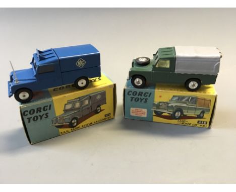 A Corgi 438 land-rover (109" W.B.) and 416 R.A.C. radio rescue land-rover, in boxes. (NO CONDITION REPORT, VIEWING OF LOT ADV