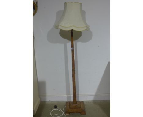 An Art Deco walnut standard lamp and shade - Height 160cm 