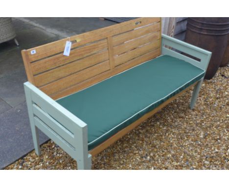 A new painted three seater bench with cushion - Width 150cm