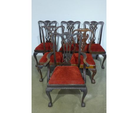 A set of five 19th century mahogany framed dining chairs in the Chippendale style including one carver and one other similar 