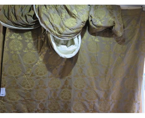 A pair of large silk curtains with accessories including four large swags, overall size 245cm drop x 160cm width each
