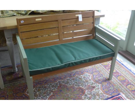 A new painted two seater bench with cushion - Width 120cm