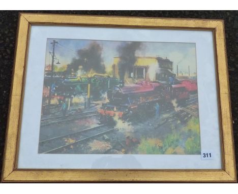 CUNEO PRINT FRAMED KOHAPUR AT TYSELEY, HAMILTON ELLIS PRINT 35013 & CALEDONIAN BELOW BEN CRUCHAN