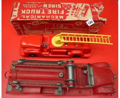 METTOY SOFT PLASTIC FIRE ENGINE, METTOY FIRE DEPARTMENT, HARD PLASTIC & LOUIS MARX NEW YORK FIRE ENGINES