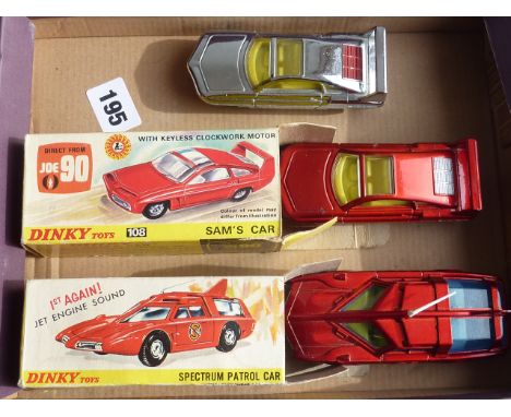 DINKY BOXED 103 SPECTRUM PATROL CAR, 108 SAMS CAR IN RED BOXED & AN U/B SILVER SAMS CAR