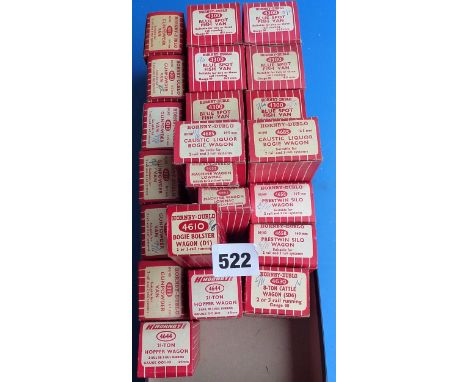 HORNBY DUBLO 22 BOXED WAGONS : INC. 4300 BLUE SPOT X6, 4685 CAUSTIC X2, 4313 GUNPOWDER X6, 4644 HOPPER X2, 4652 LOMAC X2, 461