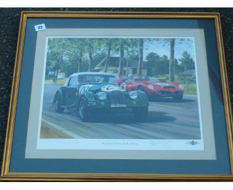 FRAMED PRINT ' THE PLUS 4 MORGAN 1962' GORDON C DAVIES SIG. SIR PETER MORGAN & GRAHAM TURNER 120/800