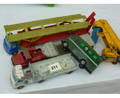 DINKY SUPER TOY U/B 967 TV MOBILE CONTROL VAN, ELEVATOR, MIGHTY ANTAR LORRY, HOYER CAR TRANSPORTER, AEC LORRY & TRAILER PW /S