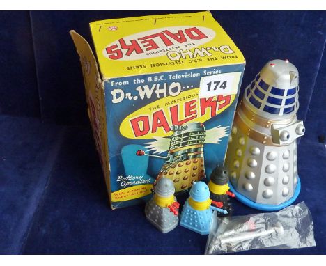 BOXED BBC TV SERIES DALEK LOUIS MARX C.1964 PLUS 3 MINI DALEKS U/B