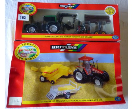 BRITAINS 1:32 SCALE BOXED 09675 FIATAGRI L85 TRACTOR & NEW HOLLAND BALER & 9461 VALMET FOREST 115 TRACTOR & TRAILER