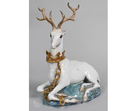 Lady Anne Gordon (1924-2007 Marchioness of Aberdeen and Tremair), a glazed earthenware figure, heraldic white hart (badge of 