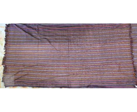 Two vintage mixed weave silk and wool striped design panels, Bhutan circa 1940s, 290 cm x 159 cm and 278 cm x 132 cm,&nbsp;on