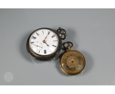 An unnamed silver pair cased chain fusee movement pocket watch, the white enamelled dial with roman numerals and subsidiary s