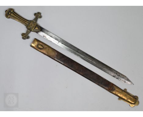 A Victorian military band sword with 48cm double-edged blade by Pillin of Gerrard St, London, on cast brass hilt with VR cyph