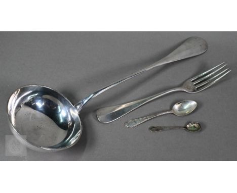 A Continental .800 grade soup ladle, table fork and two small spoons, 9oz