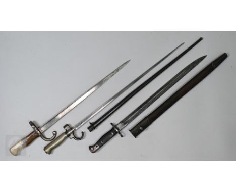 A French 1886 Lebel pattern bayonet with 52 cm cruciform blade on steel and nickel hilt with blackened steel scabbard, to/w a
