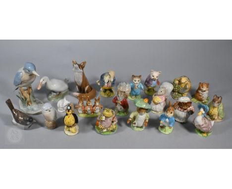 Sixteen Beswick Beatrix Potter figures - eight with gold backstamps; lot also includes Royal Copenhagen duck 1192, sparrow 10