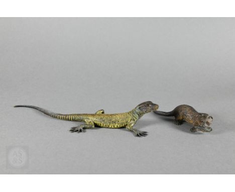 A Franz Bergmann (Austria) cold-painted bronze lizard, stamped with maker's mark, 20 cm, to/w an unmarked bronze otter, 9.5 c