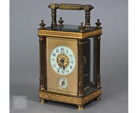 Serven, Bordeaux, a French carriage clock striking on a bell within the base, 15,5 cm h Some small frits to glass panels but 