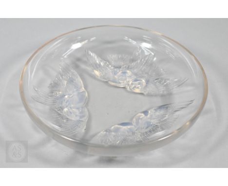 A Lalique 'Nonettes' blue opalescent glass bowl, moulded 'R Lalique France', 22 cm diam