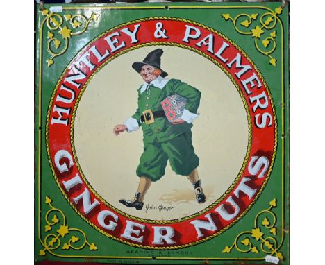An antique enamel advertising sign for Huntley &amp; Palmers 'Ginger Nuts', 47 x 46cm very good original, some minimal rust/e