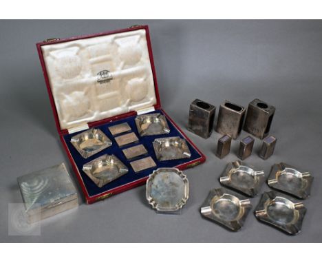 A cased set of four each ashtrays and matchbox holders, Deakin &amp; Francis, Birmingham 1914, retailed by Hamilton &amp; Inc